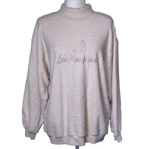 Women's Vintage Lake Winnipesaukee Terry Cloth Cream Colored Sweatshirt Size Med